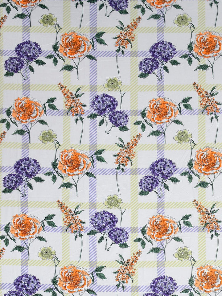 BOMBAY DYEING Florentine White Floral Pure Cotton 144TC Queen Bedsheet Set 2.28 m X 2.54m
