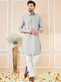 See Designs Shirt Collar Long Sleeves Pure Cotton Pathani Kurta With Pyjamas