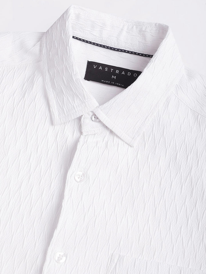 VASTRADO Men Classic Spread Collar Textured Slim Fit Casual Shirt