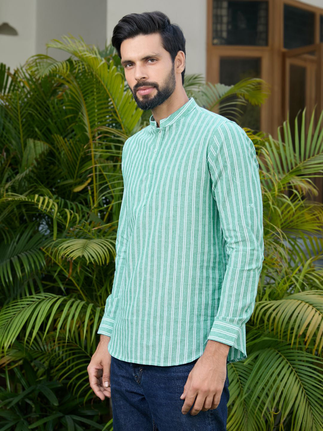 See Designs Men Striped Woven Design Cotton Straight Kurta