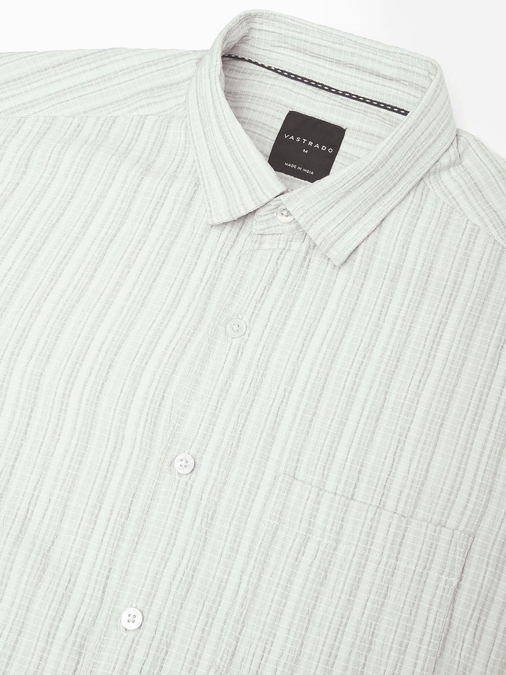 VASTRADO Men Classic Spread Collar Textured Slim Fit Casual Shirt
