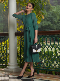 SASSAFRAS Pleated Georgette A-Line Midi Dress