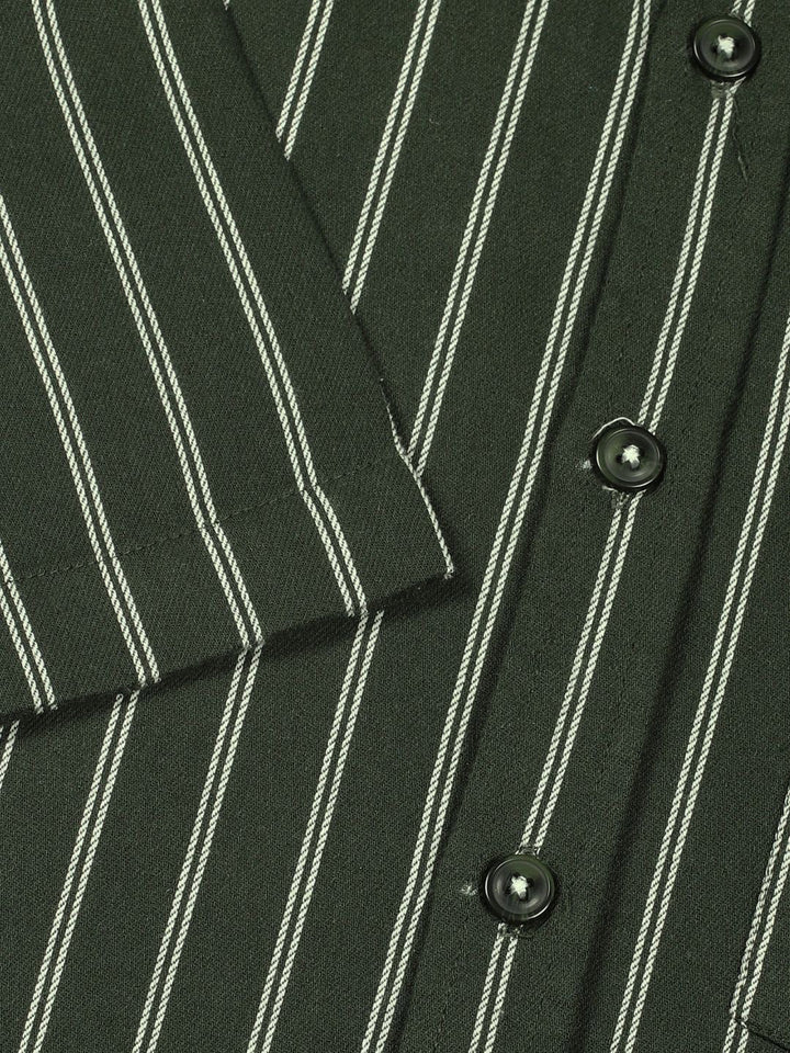 Thomas Scott Men Classic Slim Fit Spread Collar Vertical Striped Cotton Casual Shirt