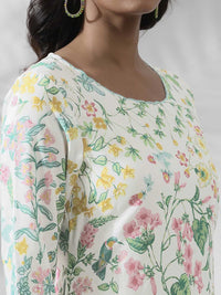 W White Floral Printed Straight Kurta
