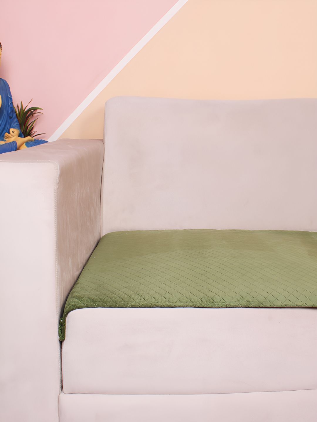 STITCHNEST Olive Green Self Design 3 Seater Sofa Cover