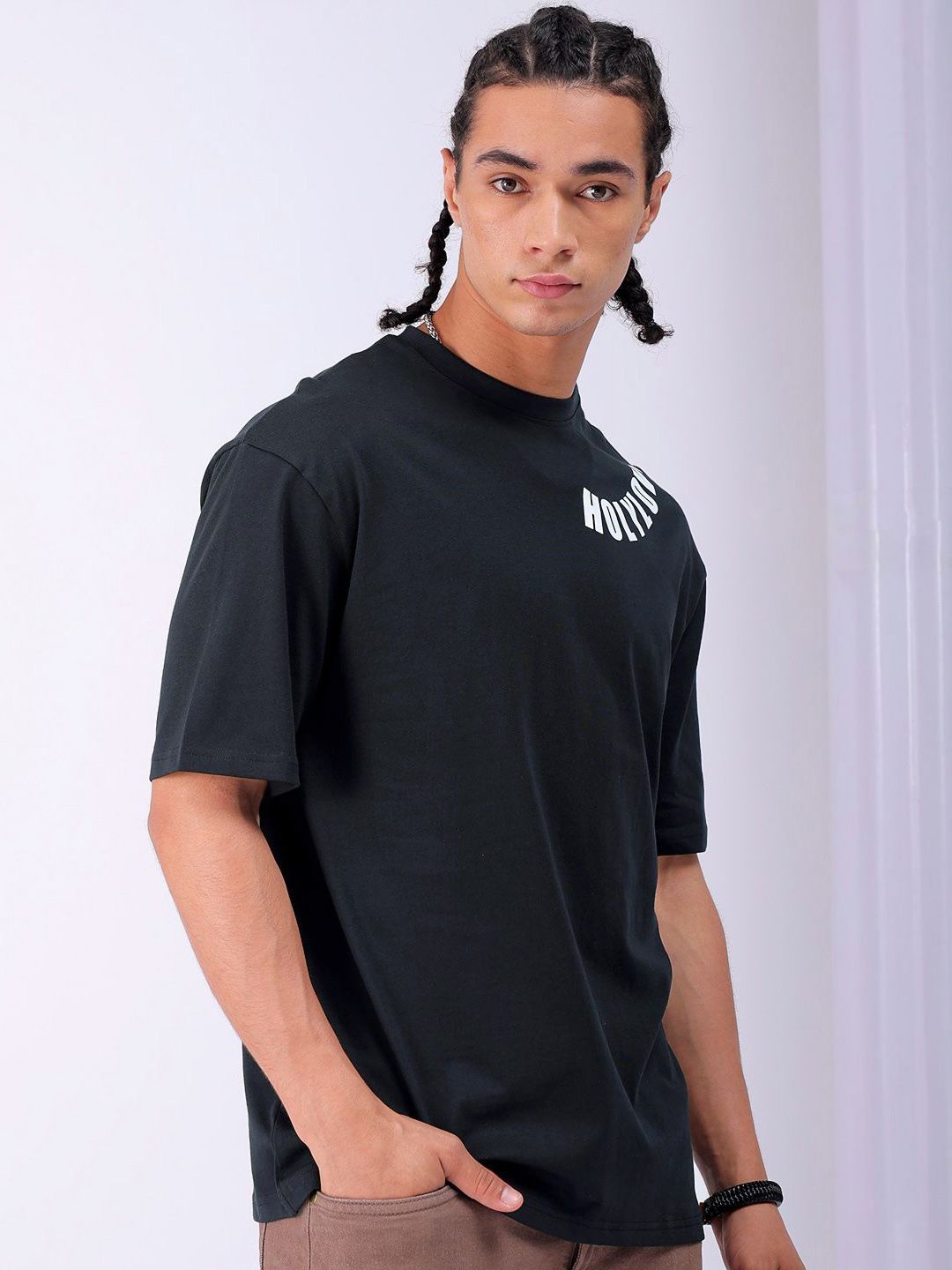 The Indian Garage Co Men Back Printed Boxy Oversized Round Neck Pure Cotton T-shirt