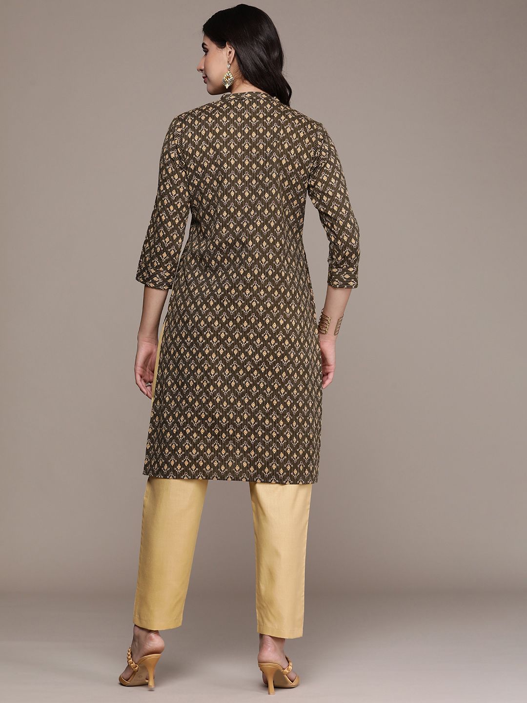 Anouk Women Ethnic Motifs Printed Regular Sequinned Pure Cotton Kurta with Trousers