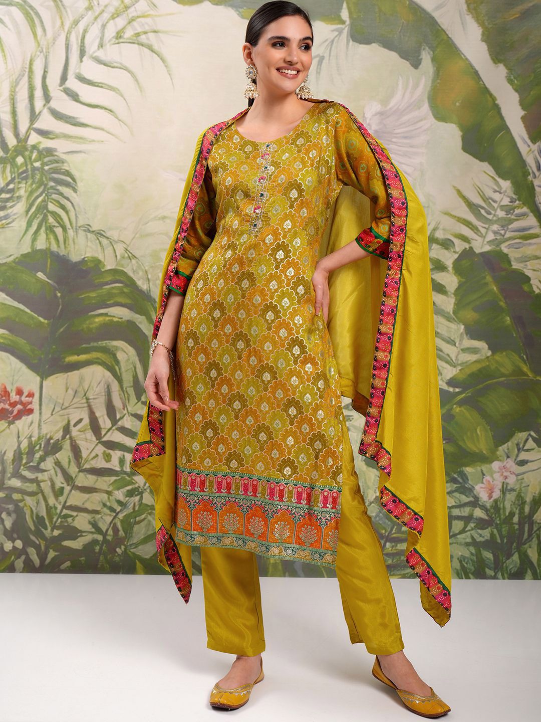 Vishudh Ethnic Motifs Embroidered Regular Beads and Stones Kurta with Trouser & Dupatta