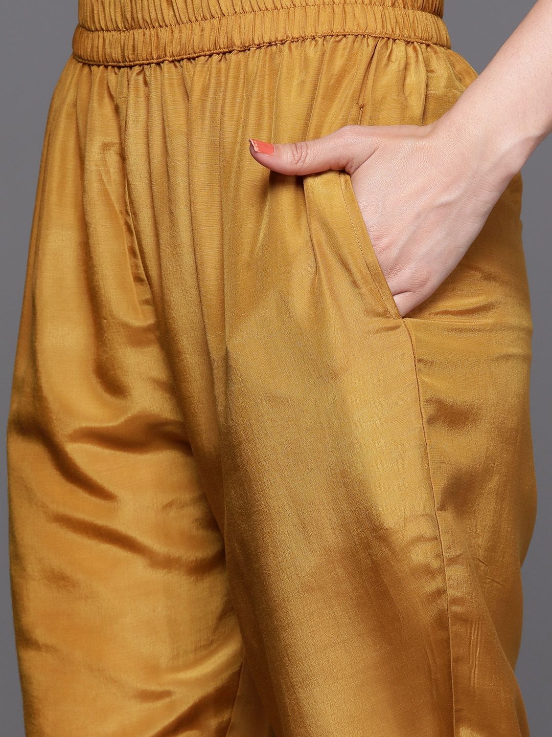 Libas Women Mustard Yellow & Gold Zari Woven Design Straight Kurta Trousers & With Dupatta