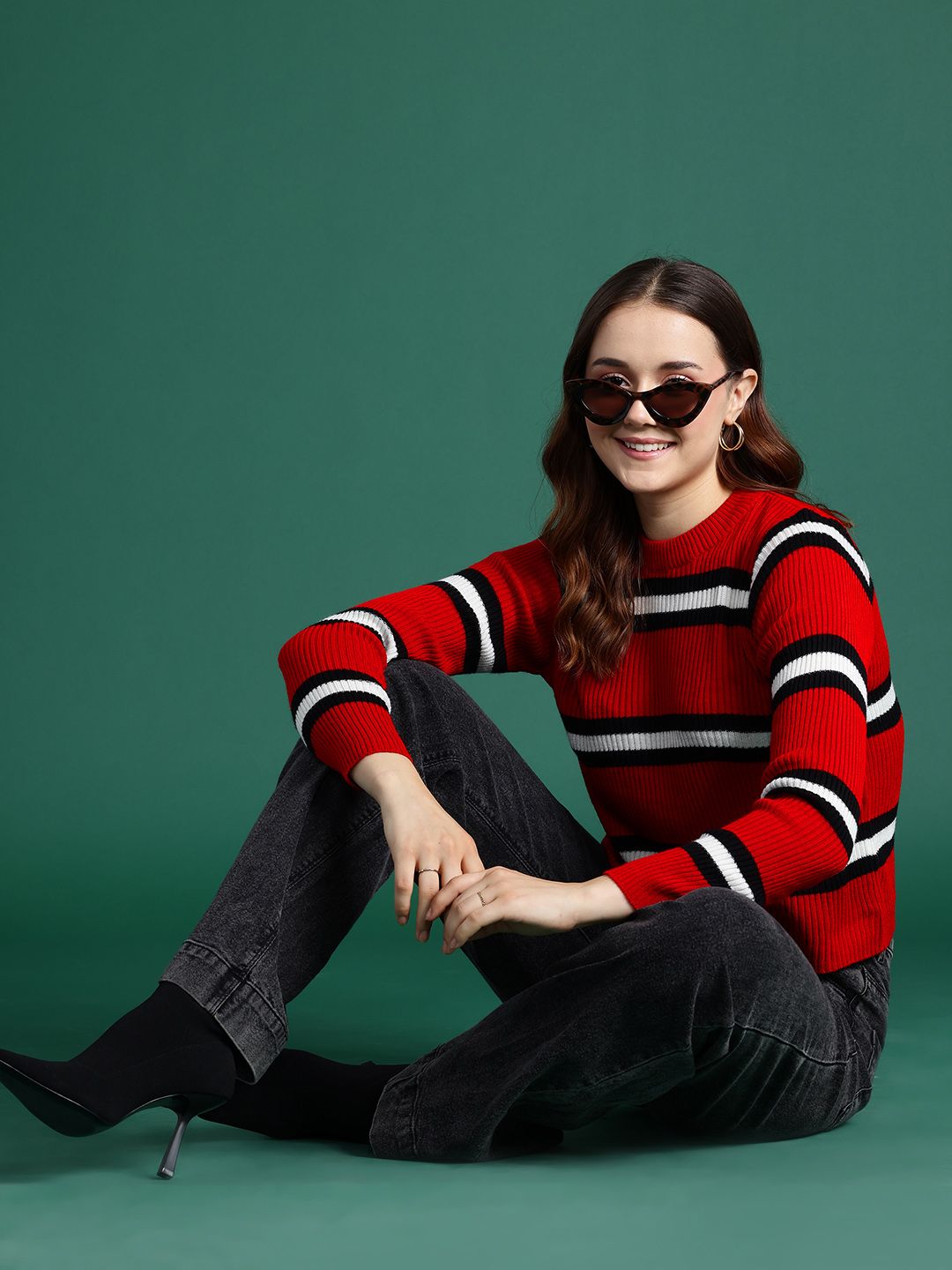 DressBerry Acrylic Striped Ribbed Pullover