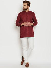 SOJANYA Men Maroon Printed Straight Kurta