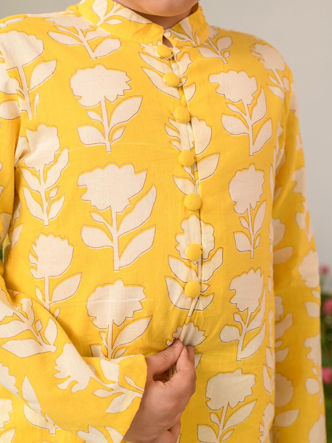 pspeaches Boys Floral Printed Pure Cotton Kurta with Pyjamas