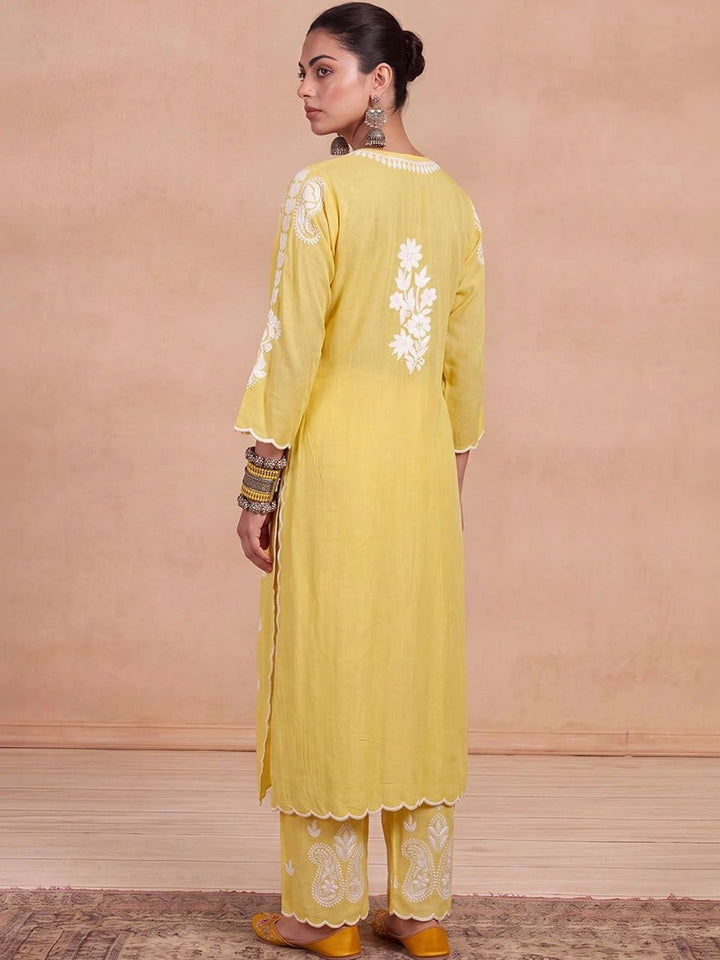 House of Chikankari Women Ethnic Motifs Embroidered Regular Thread Work Kurta with Palazzos
