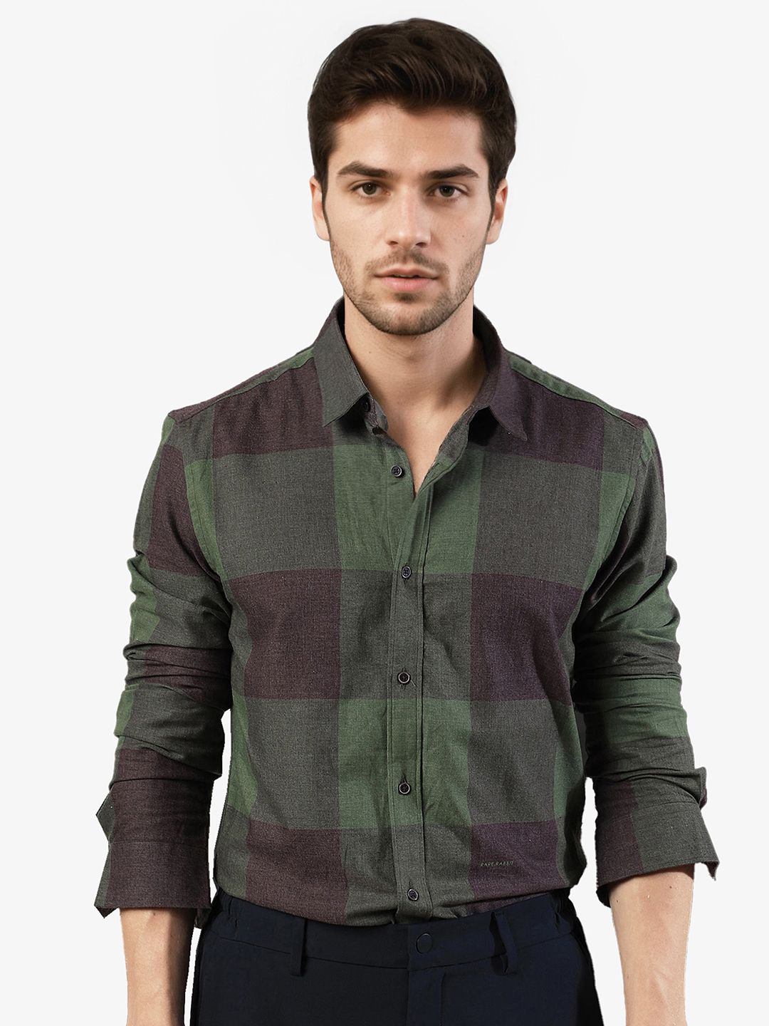 RARE RABBIT Men Beavers Slim Fit Buffalo Checked Cotton Shirt