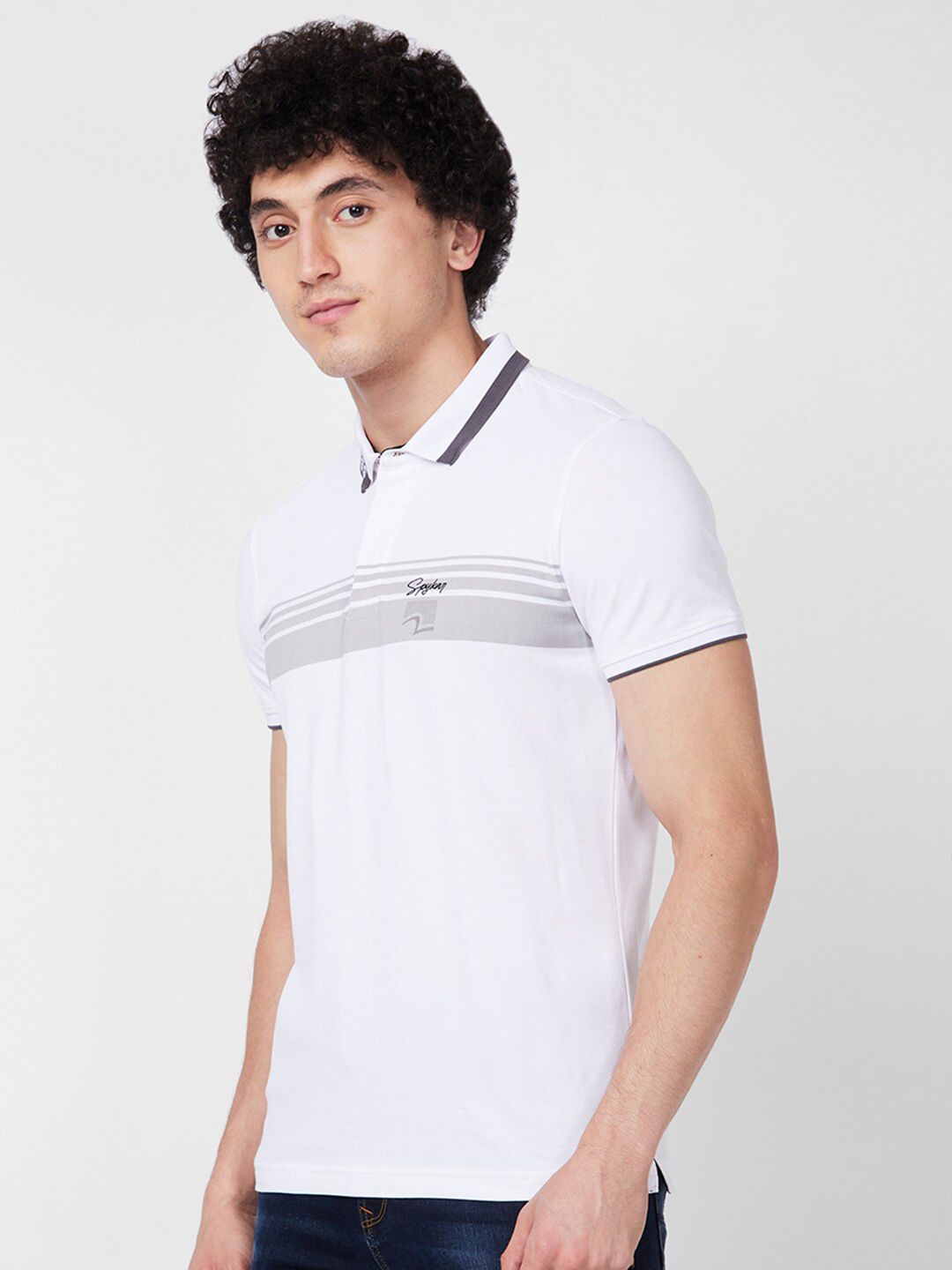 SPYKAR Self Design Polo Collar Cotton Slim Fit T-shirt