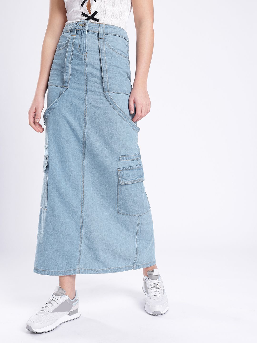 DressBerry Women Cool Edge Cargo Denim Maxi Skirt