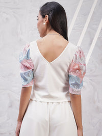 Athena White V-Neck Puff Sleeve Top