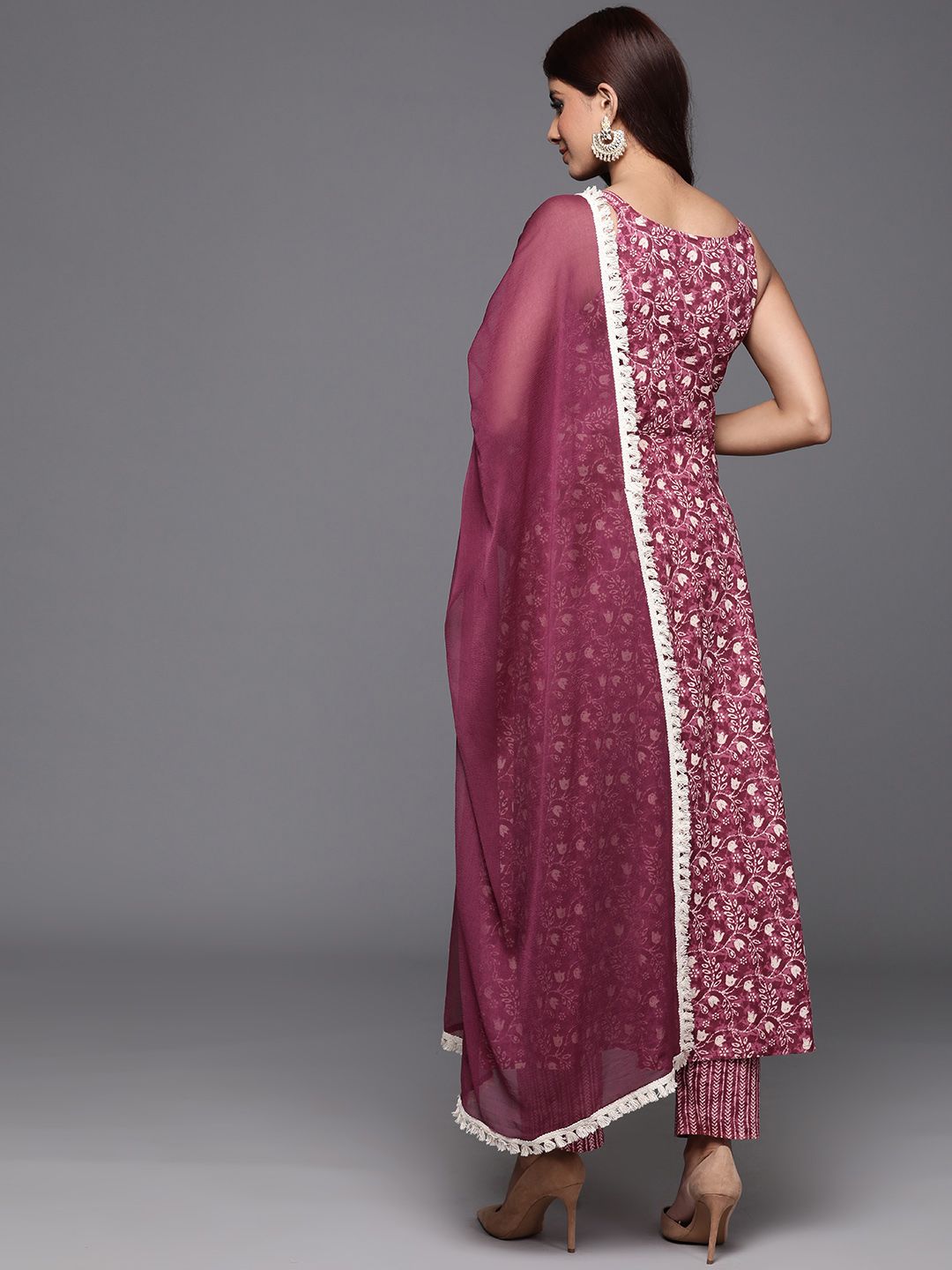 Varanga Floral Printed Pure Cotton Anarkali Kurta with Trousers & Dupatta