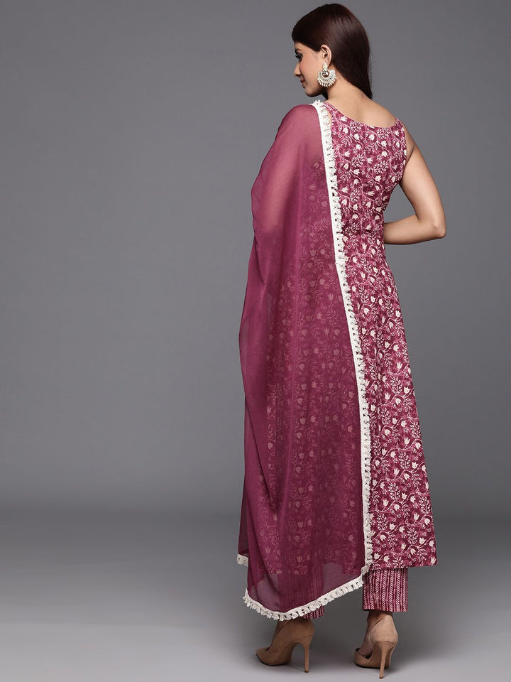 Varanga Floral Printed Pure Cotton Anarkali Kurta with Trousers & Dupatta