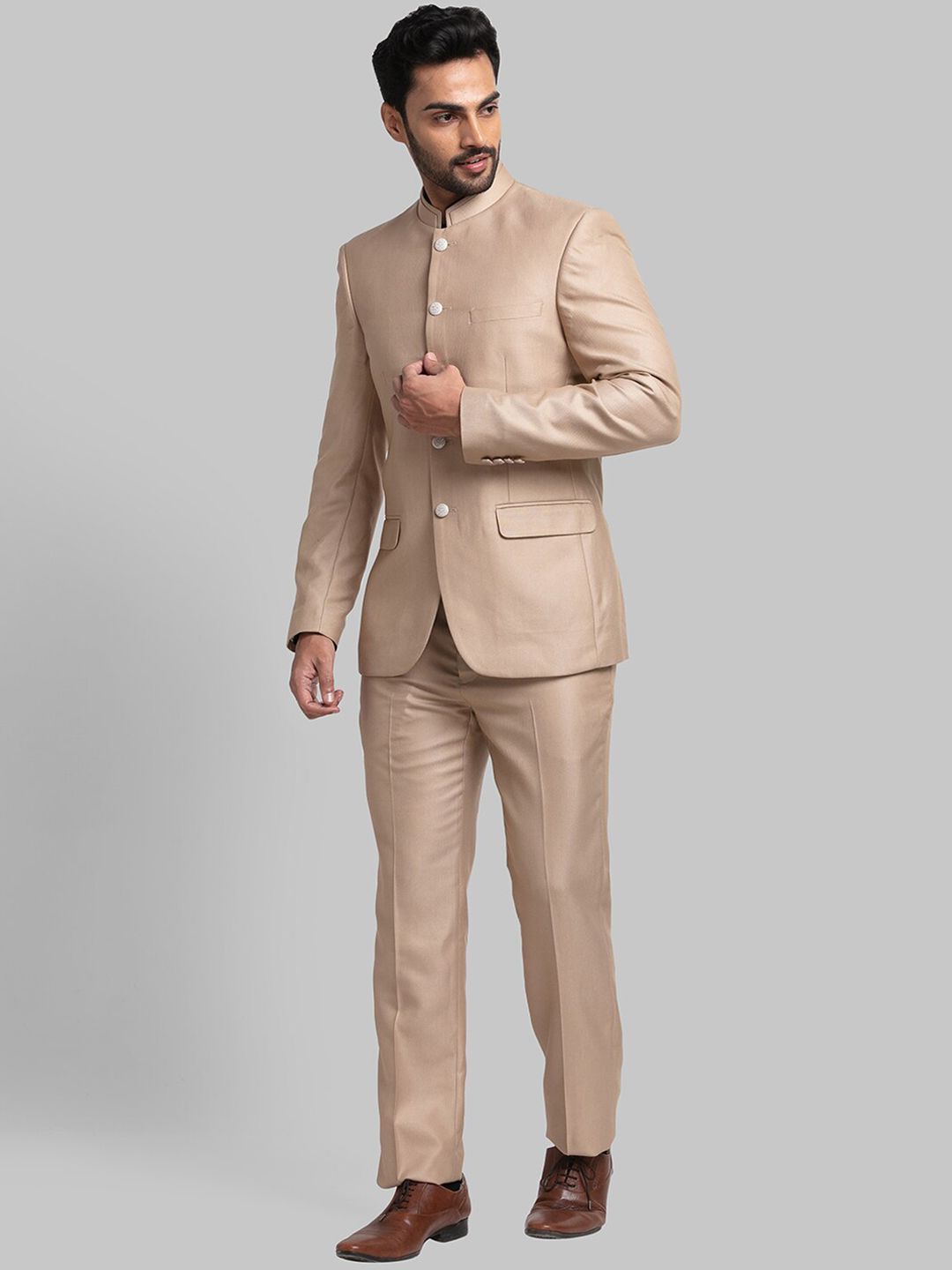 Raymond Men Woven Designed Single-Breasted Bandhgala Blazer Two-Piece Suit