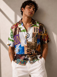 Baju Kasual Kolar Spread Bercetak Grafik Eszett