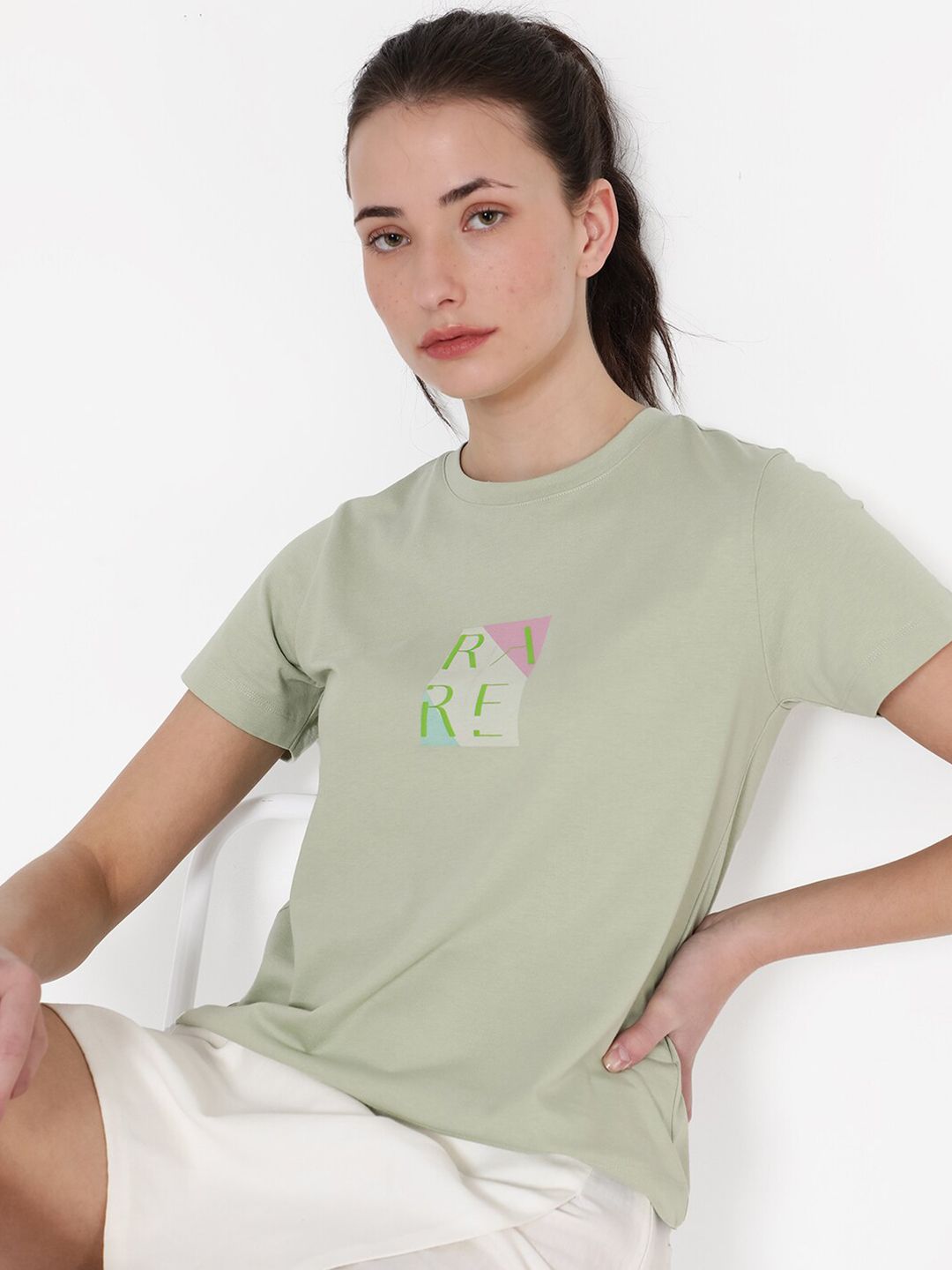 RAREISM HANNA Round Shaped Short Sleeves Cotton T-shirt