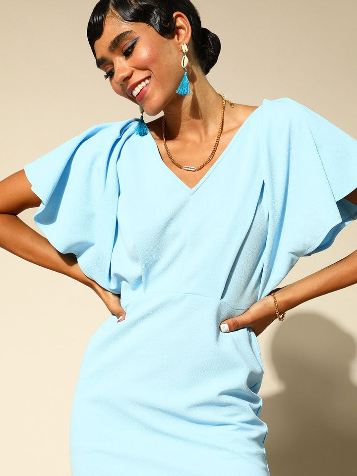 Athena Women Stunning Blue Solid New Neckline Dress