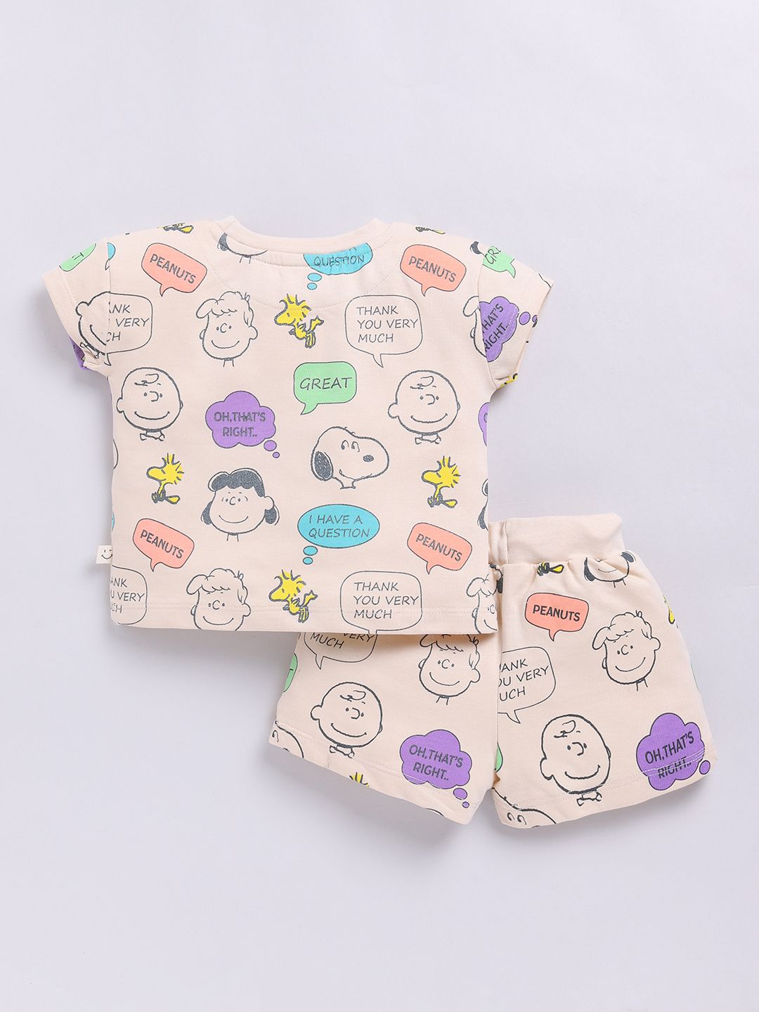 Happy Faces Girls Peanuts Printed Pure Cotton T-shirt with Shorts