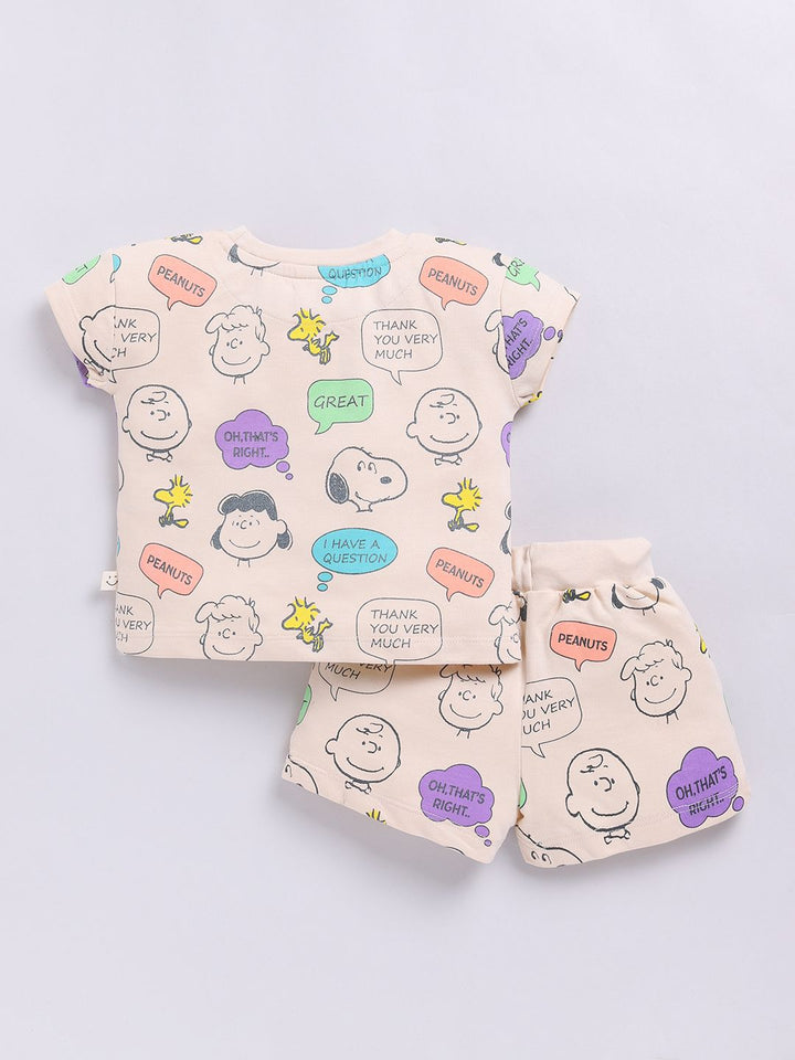 Happy Faces Girls Peanuts Printed Pure Cotton T-shirt with Shorts