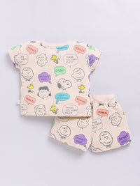 Happy Faces Girls Peanuts Printed Pure Cotton T-shirt with Shorts