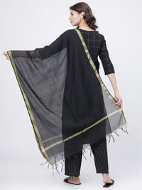 Vishudh Women Black & Off-White Printed Kurta with Palazzos & Dupatta