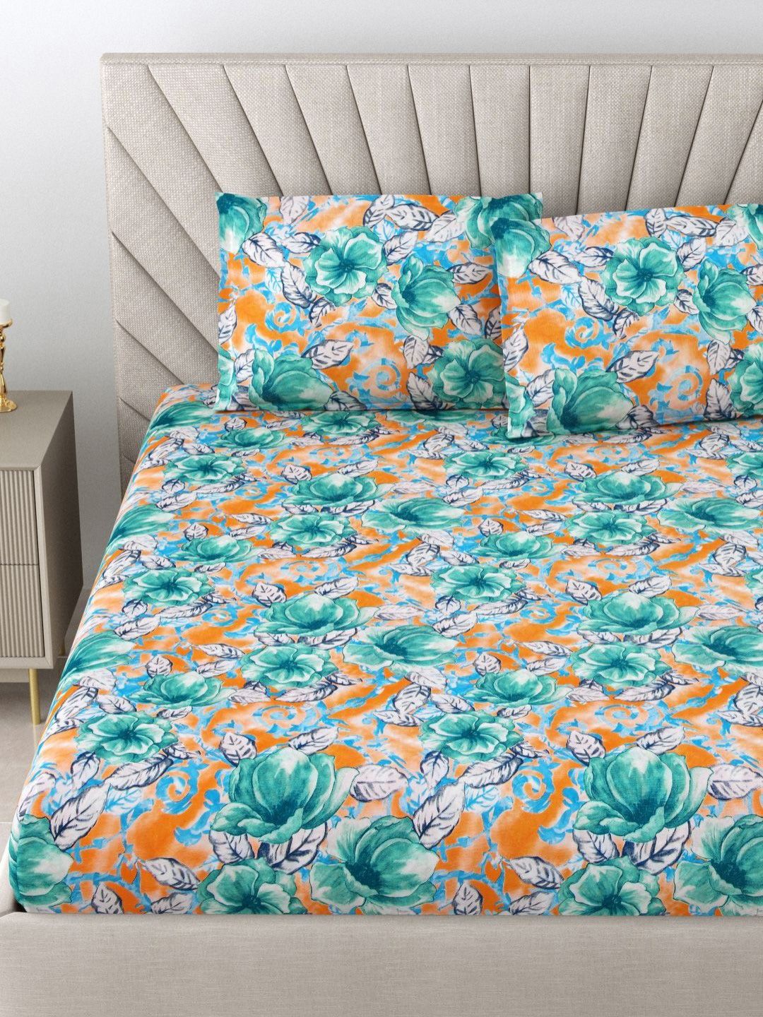 BOMBAY DYEING Dream Lover Sea Green Floral Cotton 104 TC Queen Bedsheet Set 2.54 x 2.24m