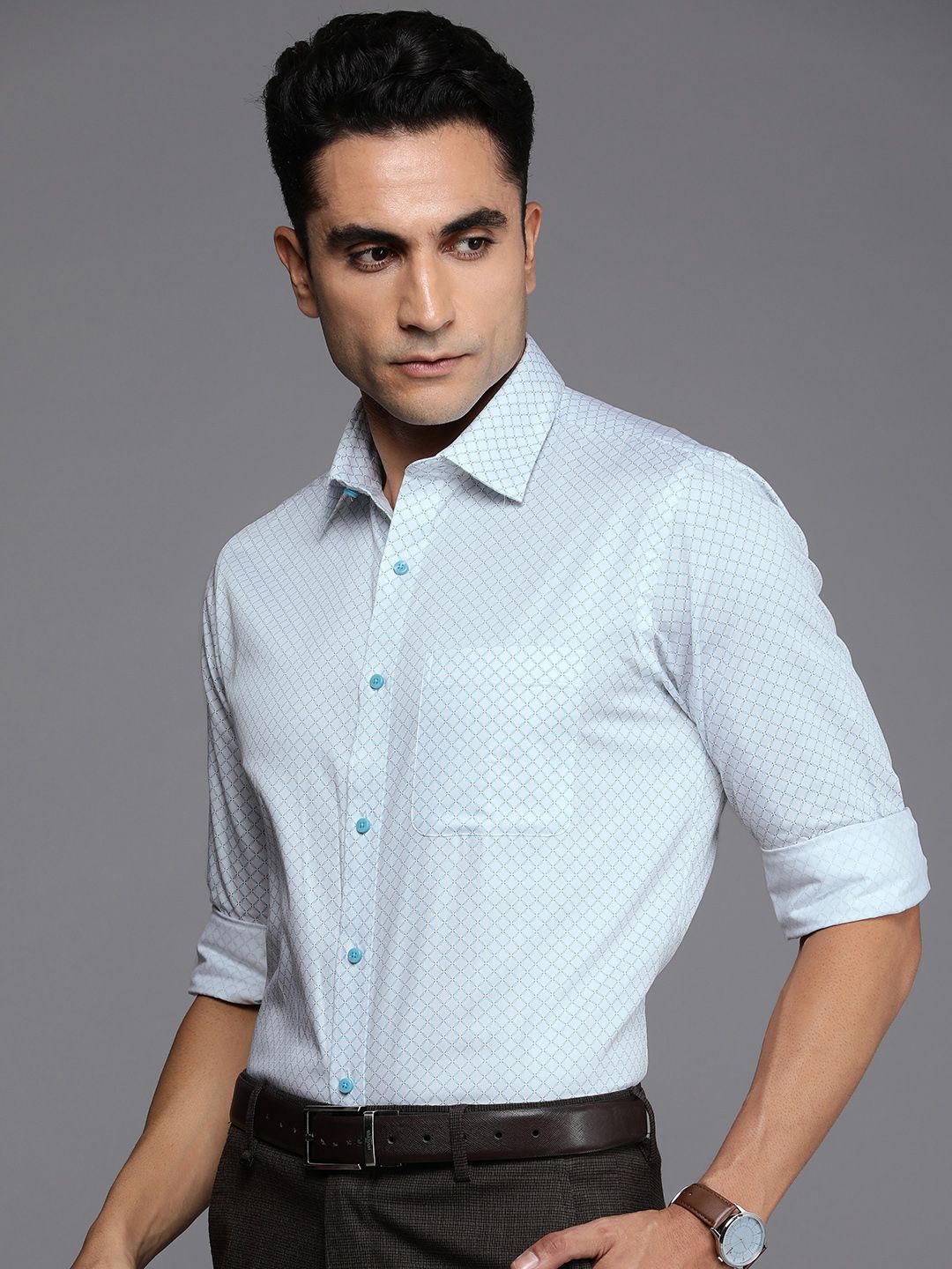Raymond Pure Cotton Geometric Printed Slim Fit Formal Shirt