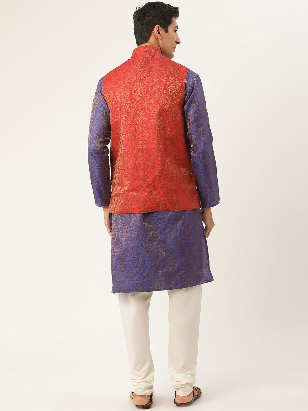 SOJANYA Men Purple Ethnic Motifs Kurta with Churidar & Nehru Jacket