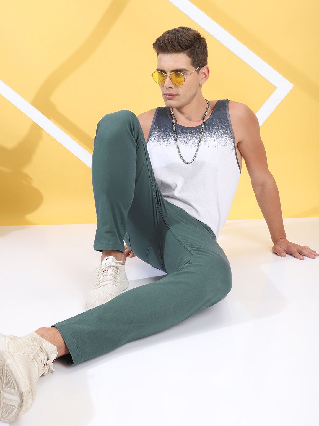 The Indian Garage Co Men Teal Blue Slim Fit Chinos Trousers
