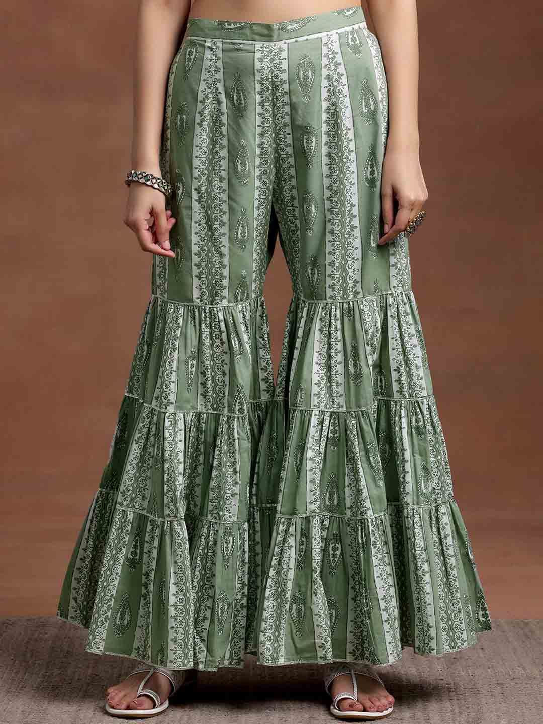 Libas Floral Printed Round Straight Pure Cotton Kurta & Sharara With Dupatta