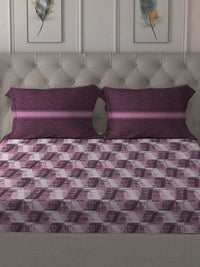 MYTRIDENT Taupe  White Geometric Pure Cotton 144 TC Queen Bedsheet With 2 Pillow Covers