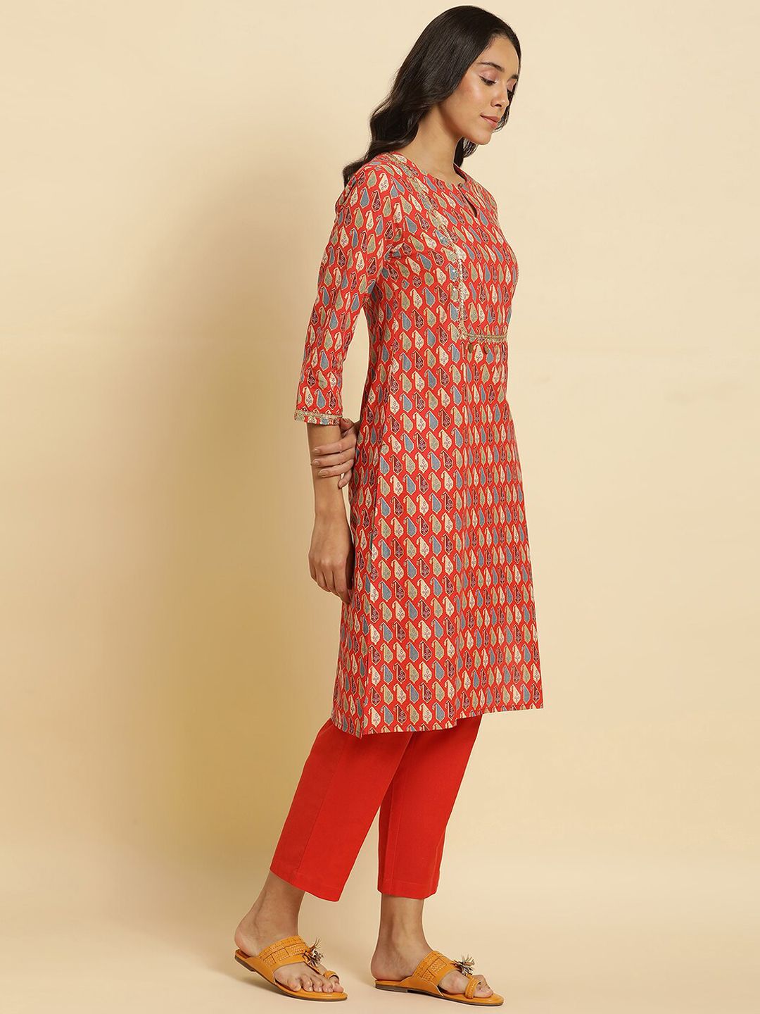 W Ethnic Motifs Printed Sequinned A-Line Kurta