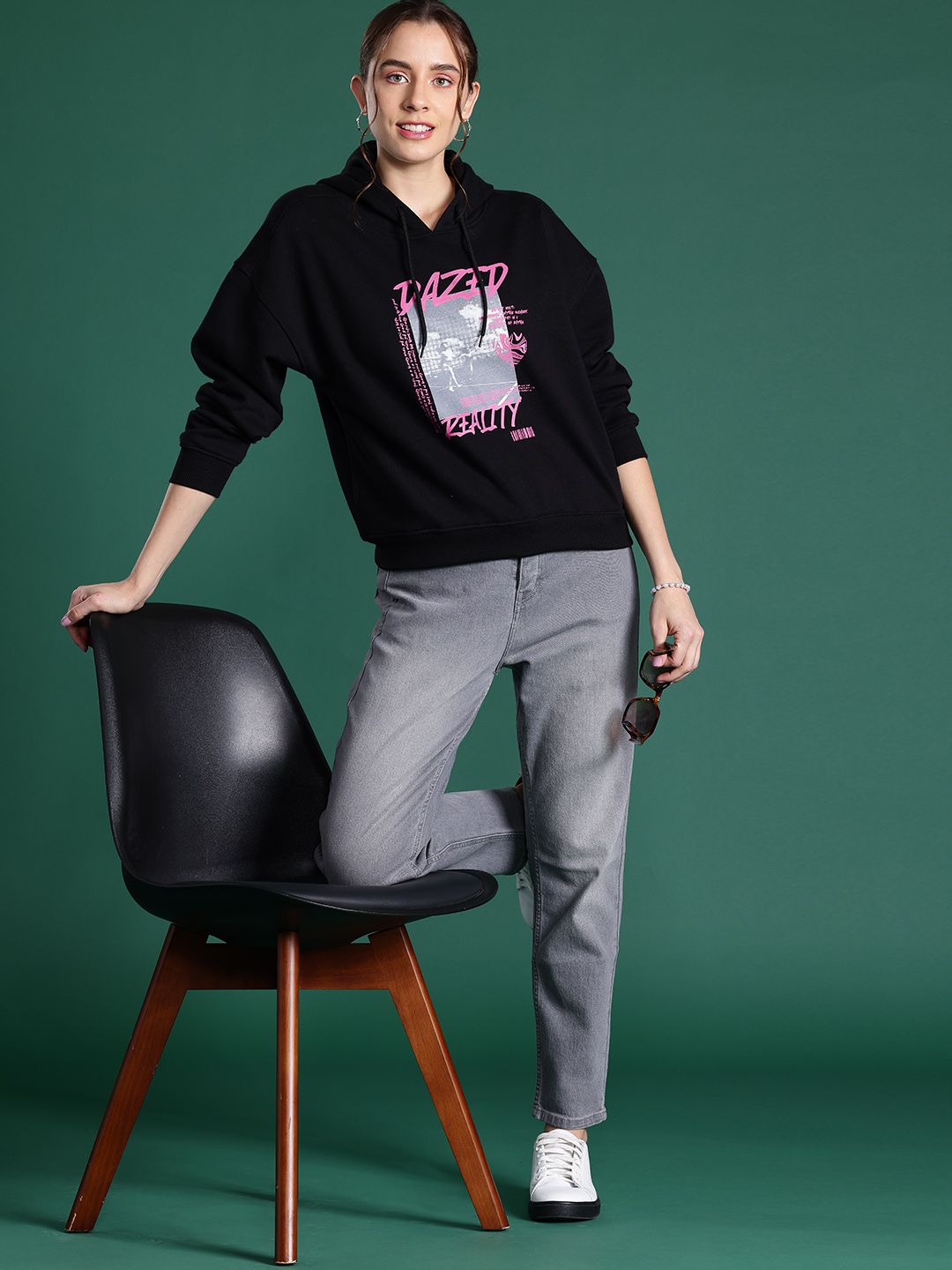 DressBerry Women Printed Hooded Sweatshirt