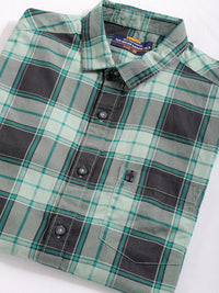 The Indian Garage Co Men Black & Green Tartan Checks Pure Cotton Casual Shirt