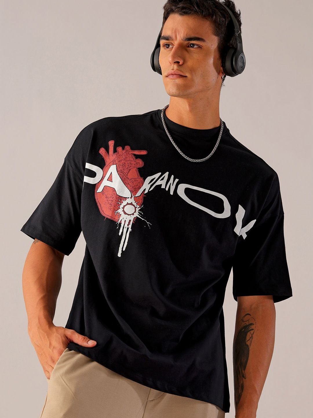 The Indian Garage Co Men Pure Cotton Typography Printed Oversized Round Neck T-shirt