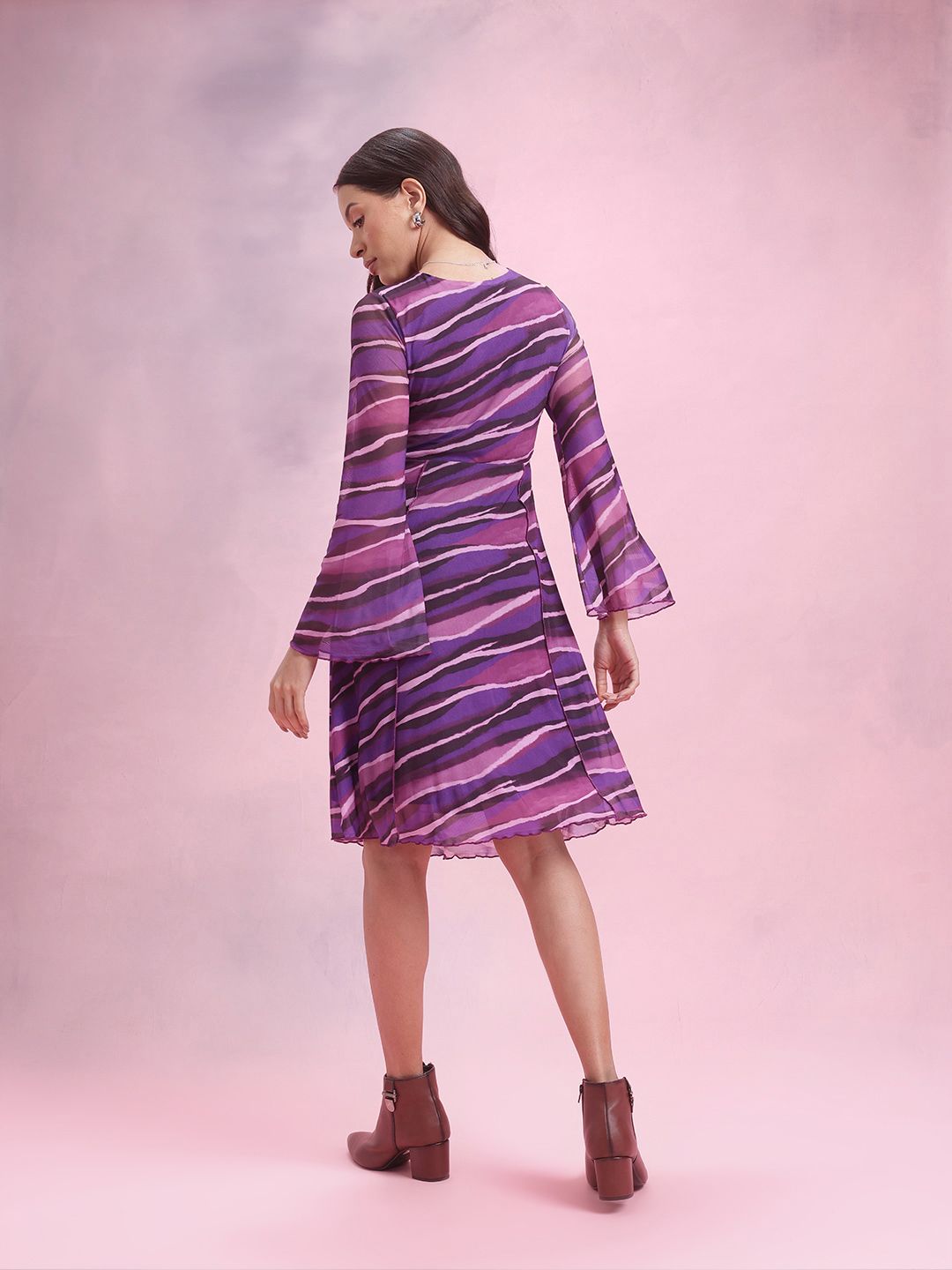 DressBerry Printed Tie-Up Net A-Line Dress