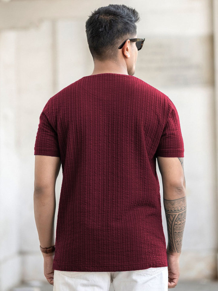 Powerlook Men Regular Fit Self Design Round Neck T-shirt