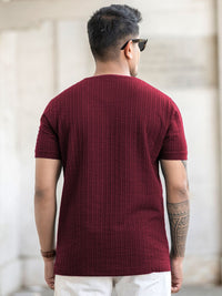 Powerlook Men Regular Fit Self Design Round Neck T-shirt