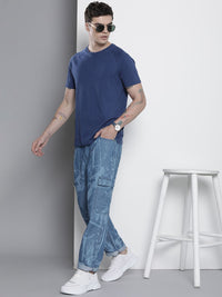 The Indian Garage Co Men Mid Rise Cotton Baggy Fit Laser Print Cargo Jeans