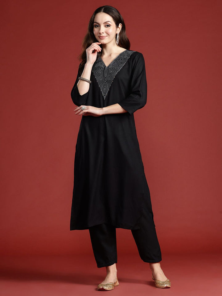 Indo Era Women Geometric Embroidered Sequinned Pure Cotton Kurta