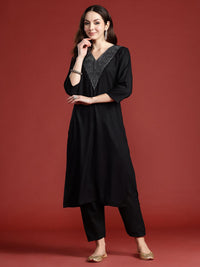 Indo Era Women Geometric Embroidered Sequinned Pure Cotton Kurta