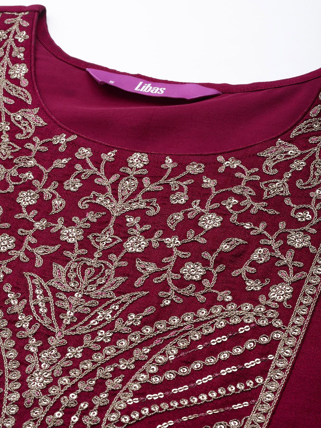 Libas Women Maroon Yoke Design Kurta