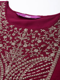 Libas Women Maroon Yoke Design Kurta