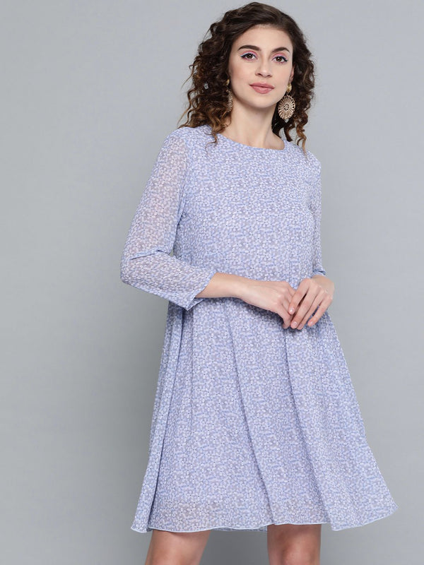 SASSAFRAS Lavender & Off-White Ditsy Floral Trapeze Dress